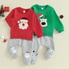 2023-10-23 Lioraitiin Toddler Boys Christmas Outfits Santa/Elk Fuzzy Embroidery Long Sleeve Sweatshirts+Long Pants Clothes Set 1