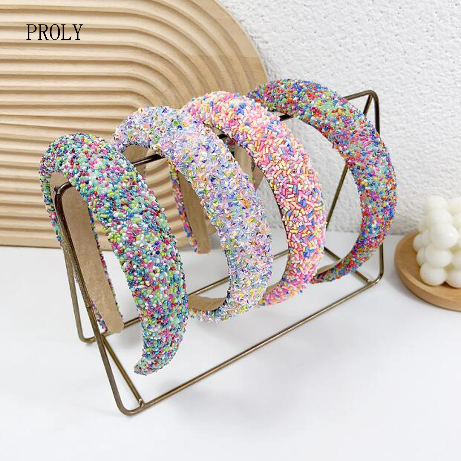 

PROLY New Fashion Hairband For Women Casual Spongy Headband Full Beading Paved Headwear Luxurious Baroque Hair Accessories