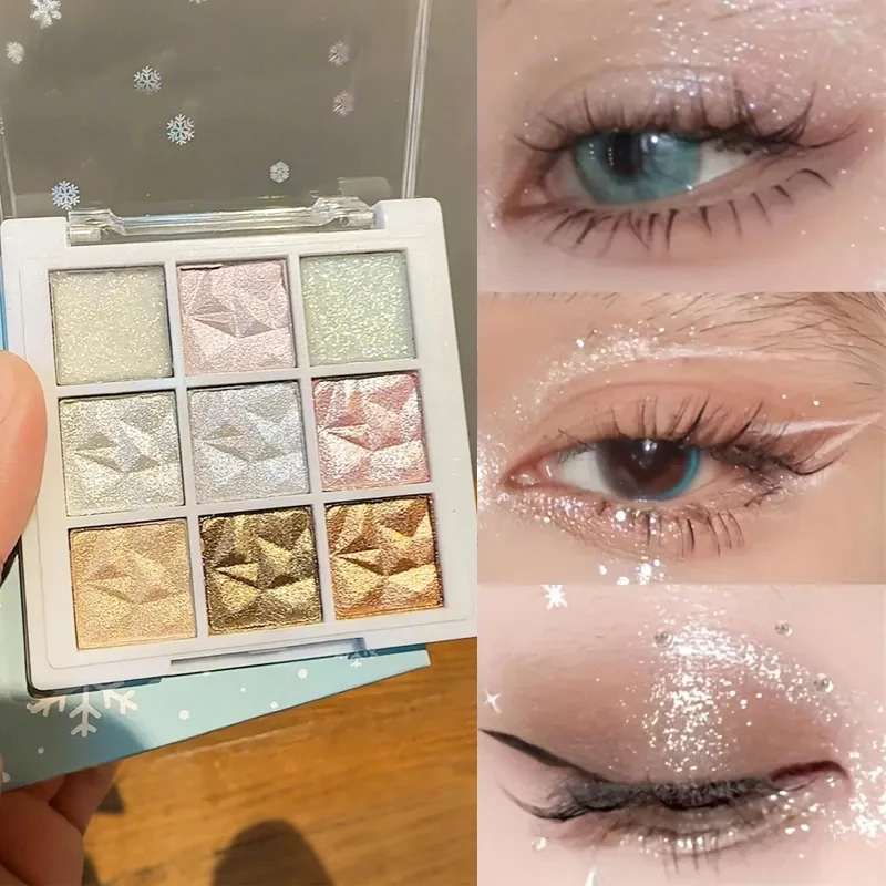 Schneeflocke 9-farben Lidschatten Palette Glitzer Und Perle Töne_voghion.com