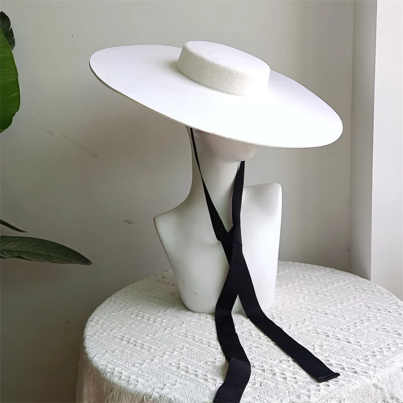 King Wheat Wide Big Brim Wool Flat Formal White Women Fedora Stage