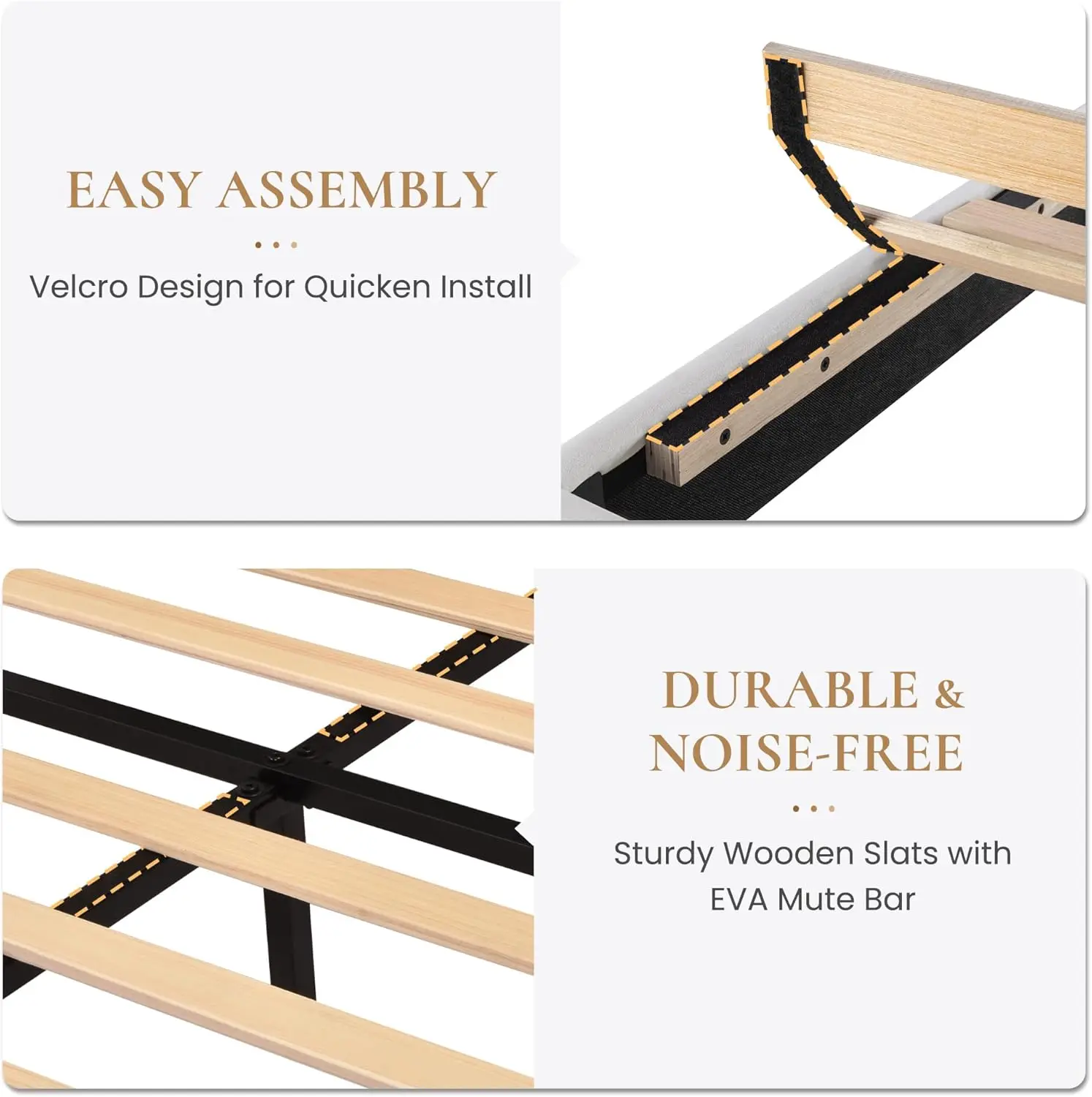 SHA CERLIN King Platform Bed Frame with Velvet Upholstered Headboard, Mattress Foundation with Strong Wooden Slats Support, No B 6