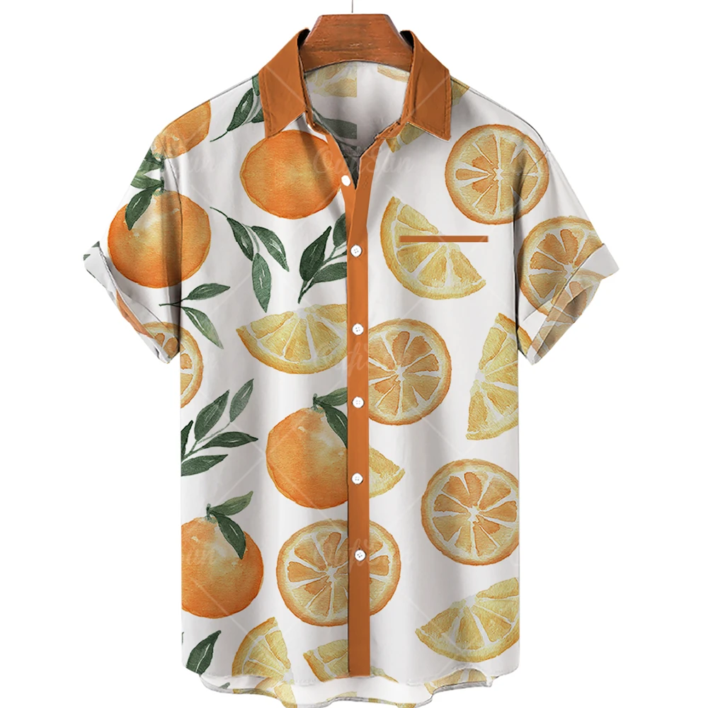 Men's Button Streetwear Fruit Orange Lemon Shirt Short Sleeve Harajuku Hawaiian Shirt Beach Top whatitisnt angel sweat short pants lemon