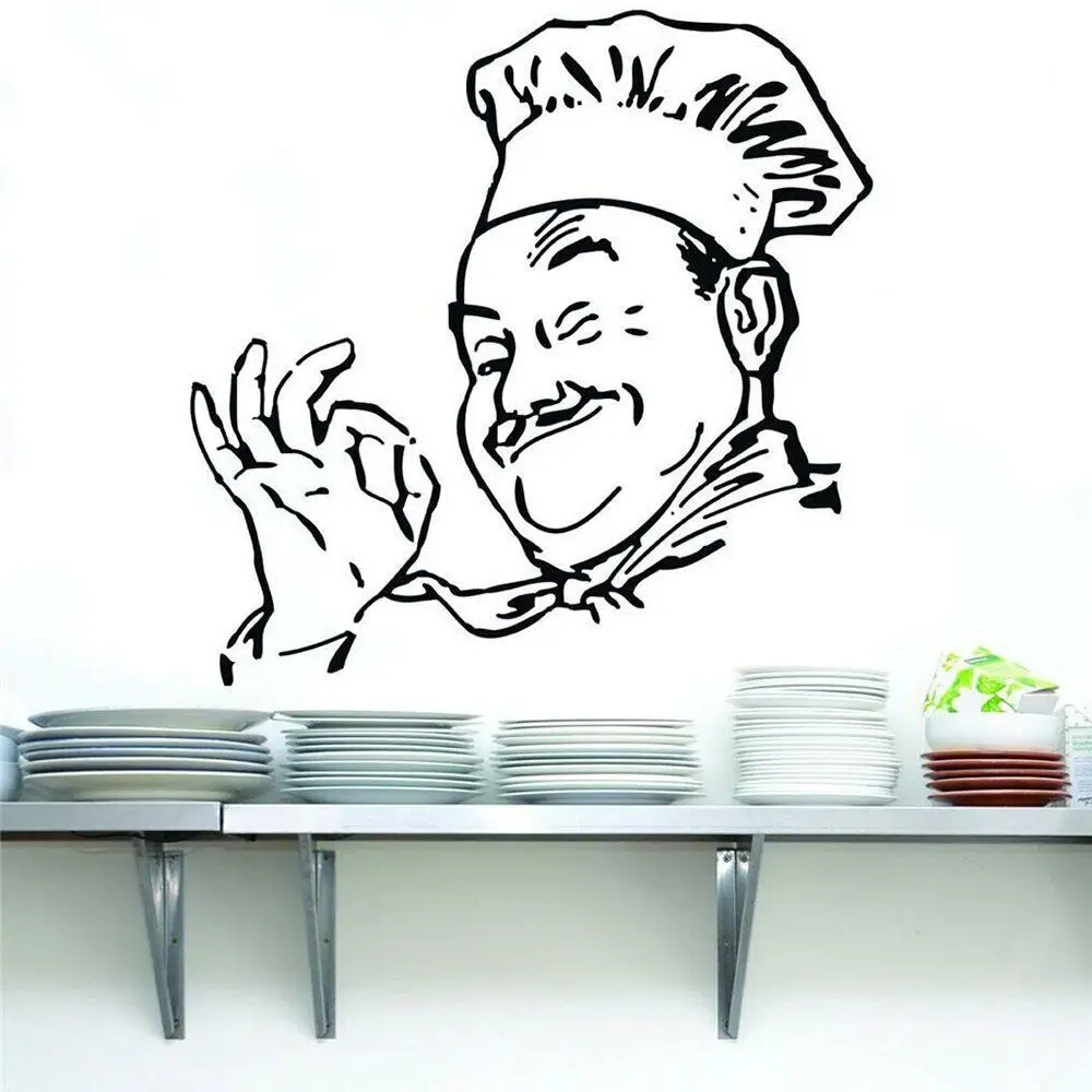 Grande Chef Cooker Wall Sticker Cucina Ristorante Sala Da Pranzo Chef Cook Cuisine Wall Decal Vinyl Decor