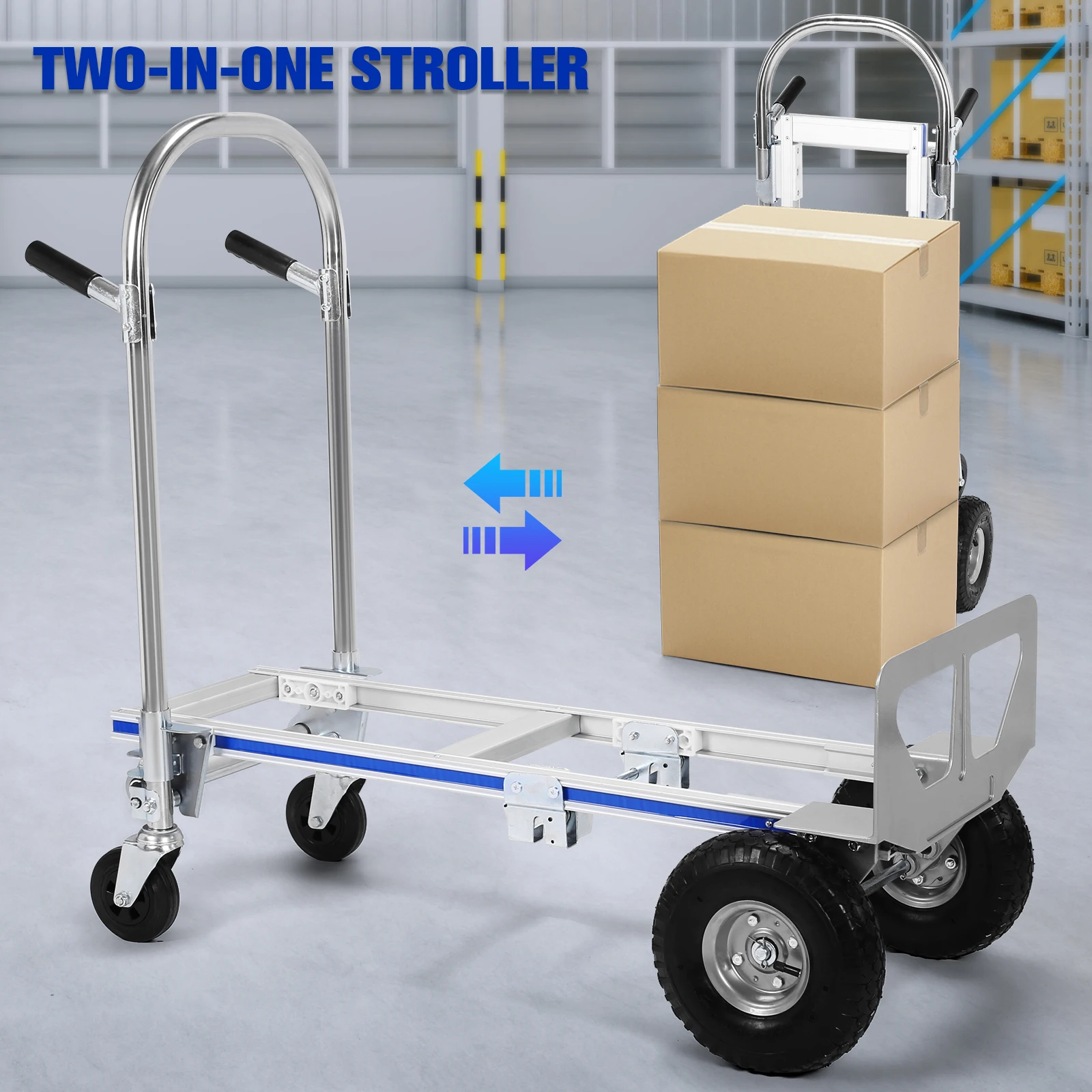 2 in 1 Aluminum 800LBS Capacity Folding Trolley W/Wheels Folding Hand Truck Dolly Cart for Logistics Shopping Home Office Moving