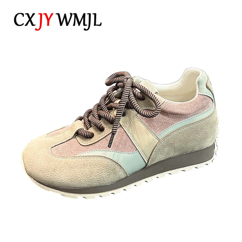 

CXJYWMJL Genuine Leather Women Retro Sneakers Spring Casual Vulcanized Shoes Ladies Sports Lace up Light Skate Shoes Female