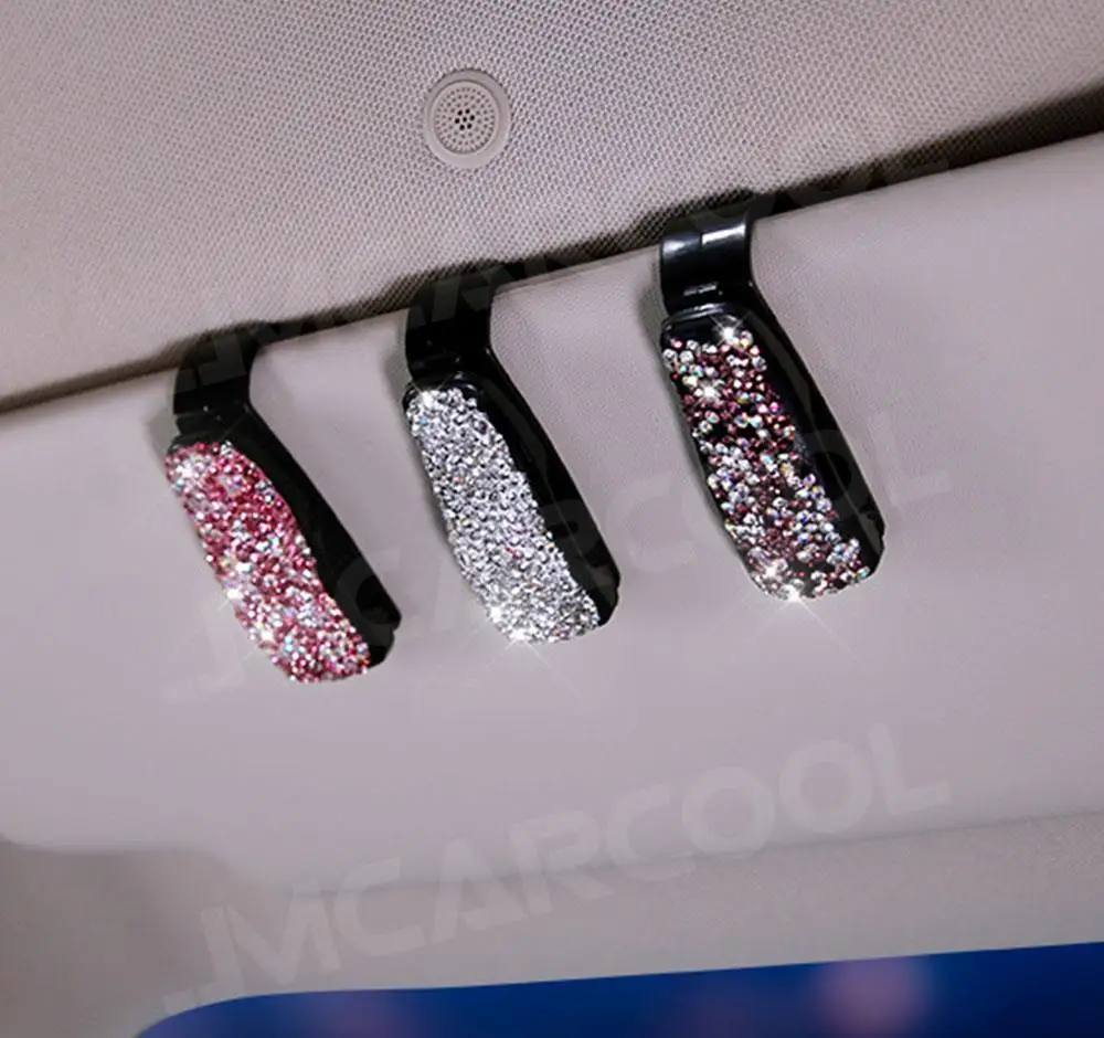 1PC Rhinestone Diamond Decoration Clip Sun Visor Glasses Bracket Bill Clip Portable Sunglasses Eyeglasses Car Interior Supplies sun visor bracket