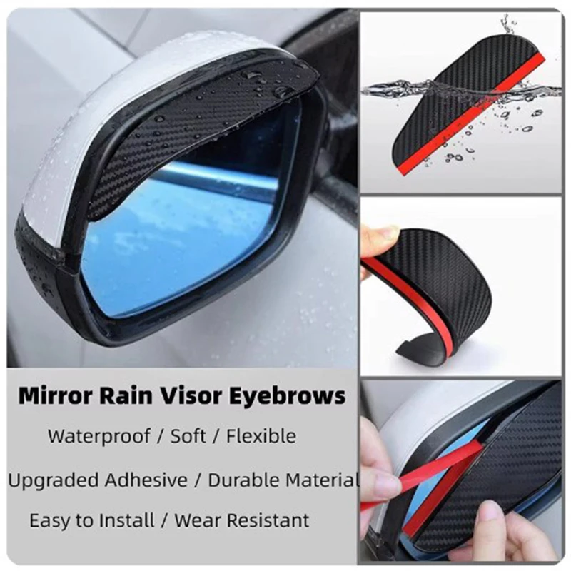 2pcs Car Rearview Mirror Rain Shield Rain Eyebrow Rain Cover Universal Carbon Fiber Rear View Side Mirror Rain Eyebrow Shield