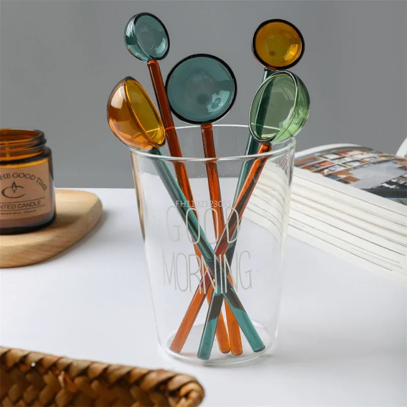 Creative Milk Coffee Dessert Glass Spoon Ice Cream Dessert Scoop Tea Stirring Cocktail Teaspoon Handmade Sharp Mouth Soup Spoon