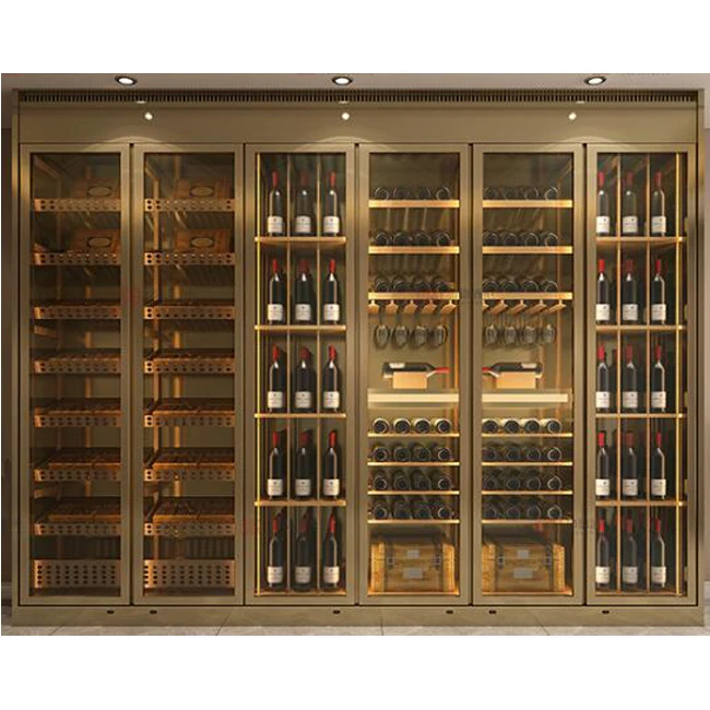 Golden Two Door Wine Bottle Cooler Refrigerator With Mirror Interior For Perfect Wine Display - Image 2