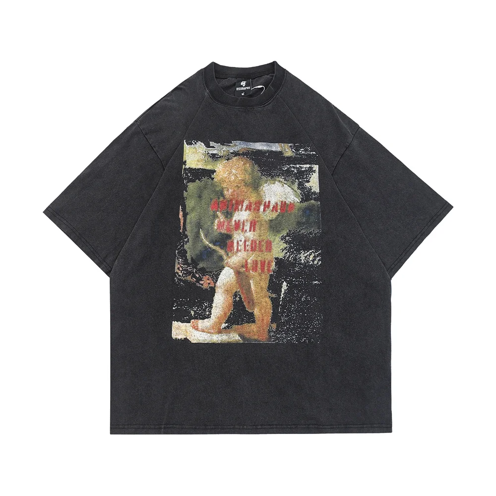 

Мужская летняя футболка с вырезом лодочкой Dark Icon Angle After Washing
