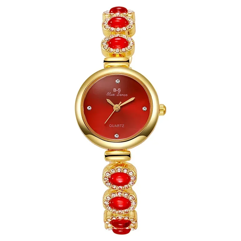 New Women's Watch Luxury Imitation Gemstone Quartz Watch Pullable Bracelet Ladies Watch Girl's Gift