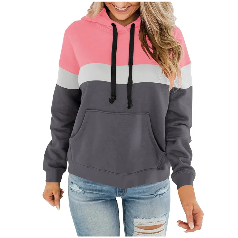 Women's Autumn Winter Y2K Printed Fashion Patchwork Hooded Casual Versatile Pullover Stylish Elegant Sweatshirts Thick Lady Tops