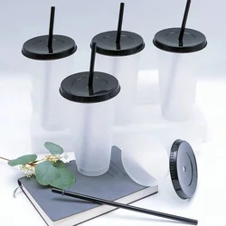 5-Piece Reusable Summer Drinkware Set - 24oz Tumblers with Lids & Straws - 710ml (Black and white 5pcs)
