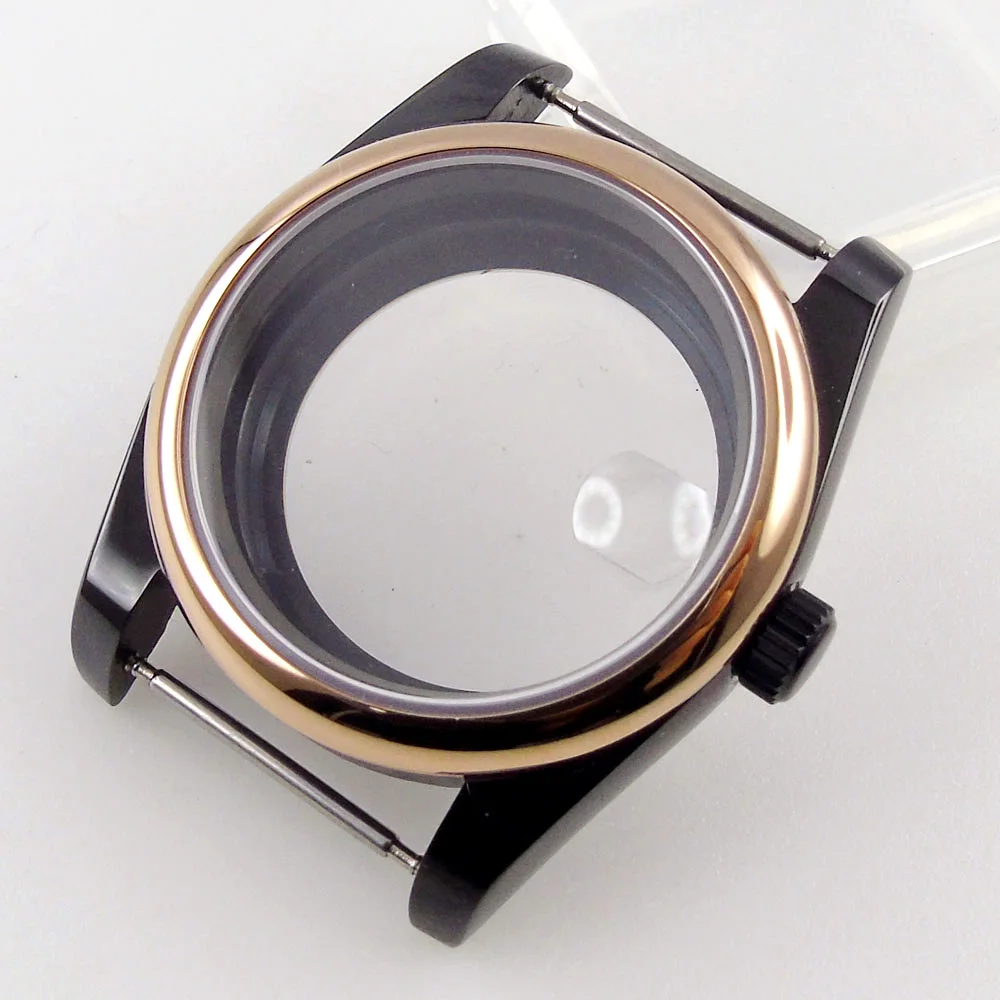 

39mm Two Tone Rose Gold Polish Bezel PVD Coated Case fit NH35A NH36A ETA 2836 MIYOTA 82 Series DG Watch Case Glass Back