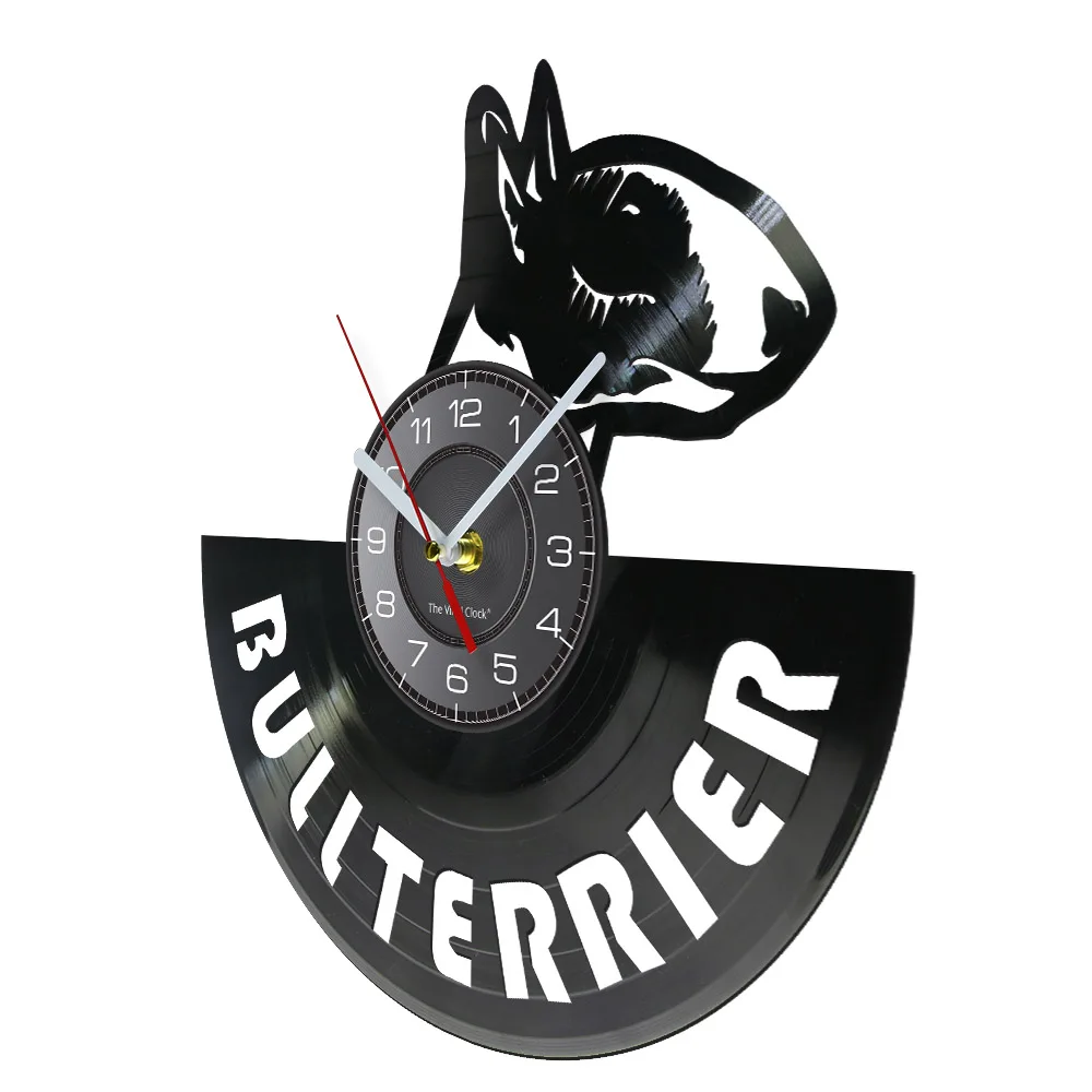 English Bull Terrier Vinyl Record Wall Clock Puppy Animal Home Decor Bullterrier Dog Lovers Retro Music Album Longplay Clock 2