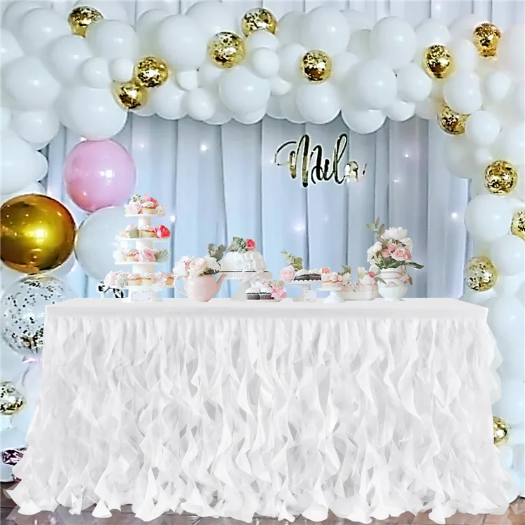 Tassel Double Layer Curly Willow Table Skirt Lace Taffeta Table Skirt Tutu Tulle Birthday Party Decor Baby Shower