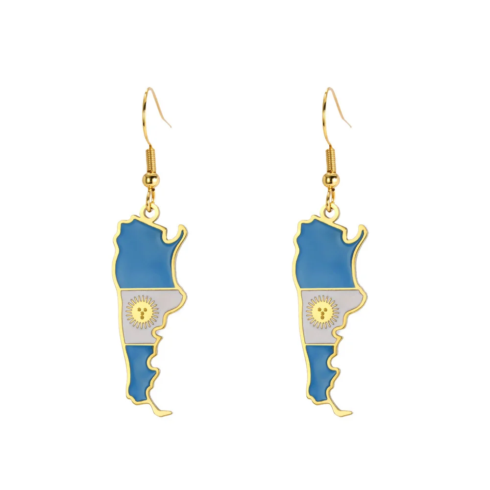 Eueavan Emaille Argentinien Karte Anhänger baumeln Ohrringe für Frauen Mädchen Edelstahl trend ige argentin ische Flagge ethnischen Schmuck Geschenke – Detail 10