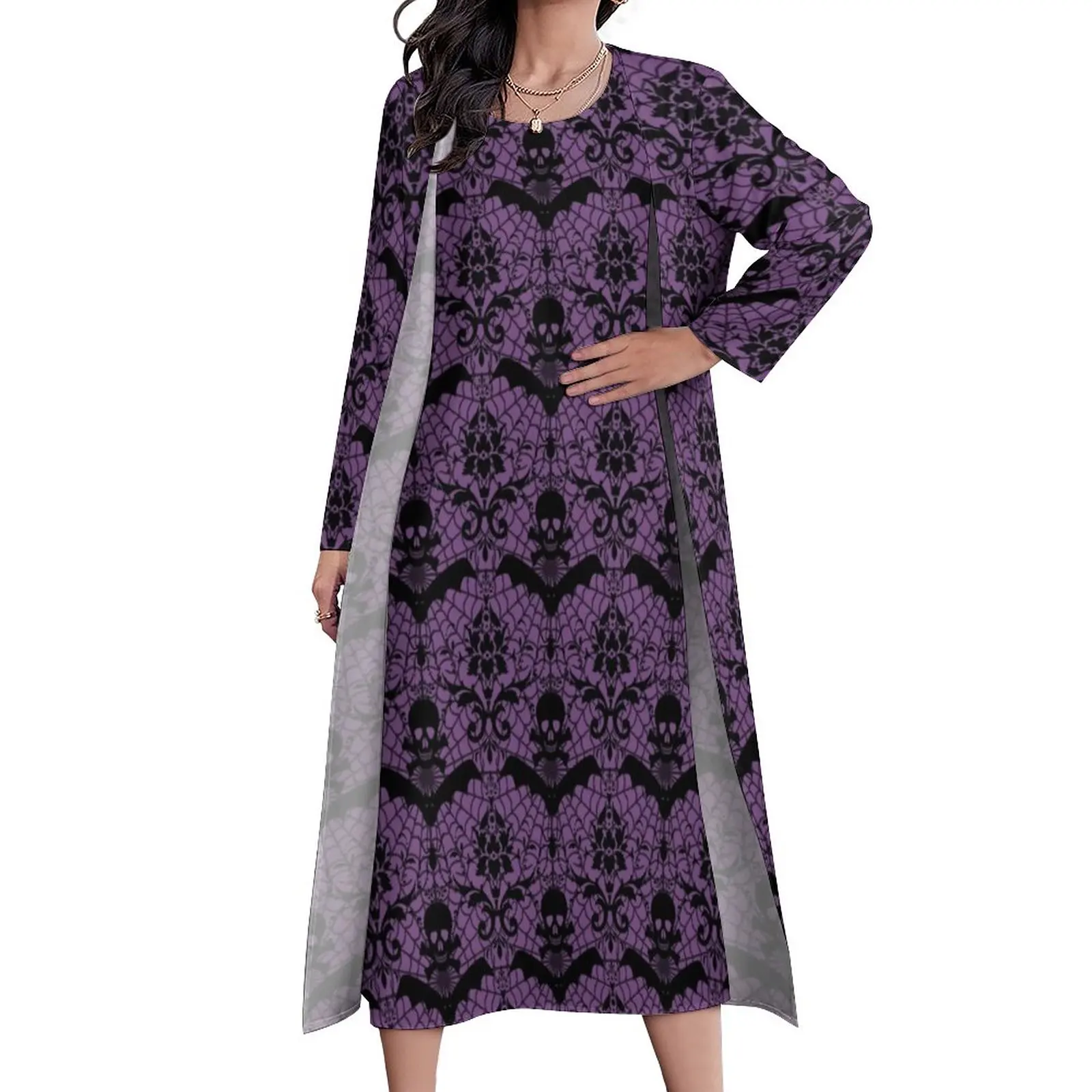 

Vintage Bats Print Dress Halloween Elegant Maxi Dress Fashion Bohemia Long Dresses Woman Two-Piece Graphic Oversized Vestido