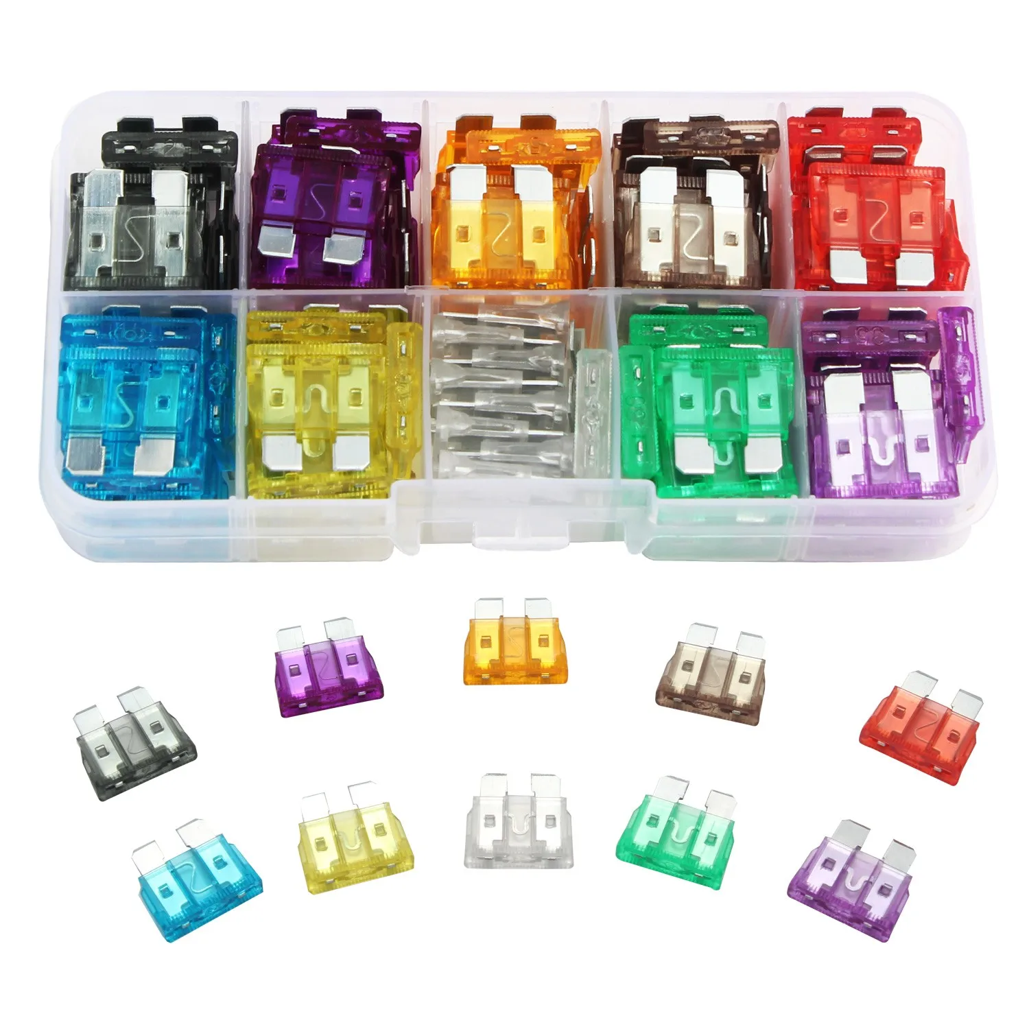 Car Fuses 100PCS 2A-35A Medium Car Fuses 10 Specifications Ignitor Headlight Air Conditioning Fuse Inserts Suitable For All Models