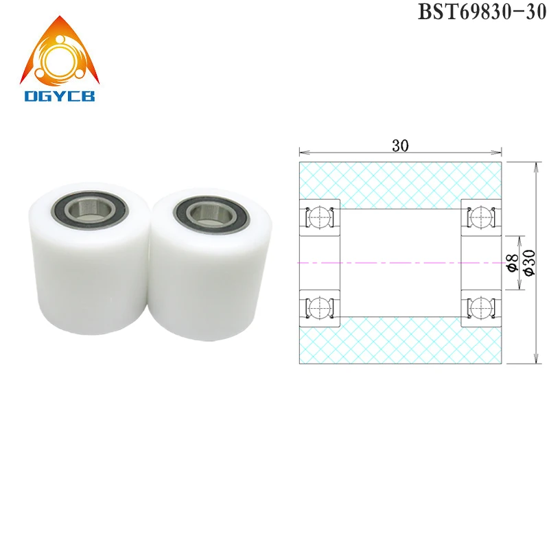 

1pcs 8x30x30 Nylon Roller Wheel With Bearing BST69830-30 30mm Diameter 8mm Bore POM Guiding Wheel Flat Belt Idler 8*30*30