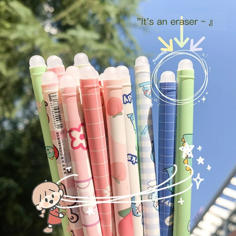 Stylo effaçable Kawaii Cartoons, encre bleue, stylos gel mignons