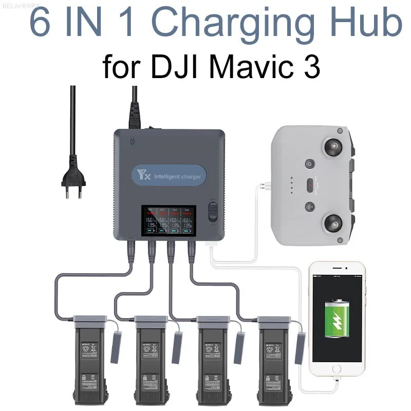 6-in1-digital-display-battery-charger-for-dji-mavic-3-drone-battery-charging-hub-fast-smart-battery-charger-with-usb-adapter