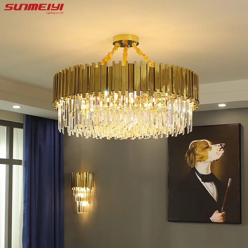

Modern Crystal Luxury Round Golden Chandelier Living Room Bedroom Study Interior Oval LED Pendant Decorative Lamps