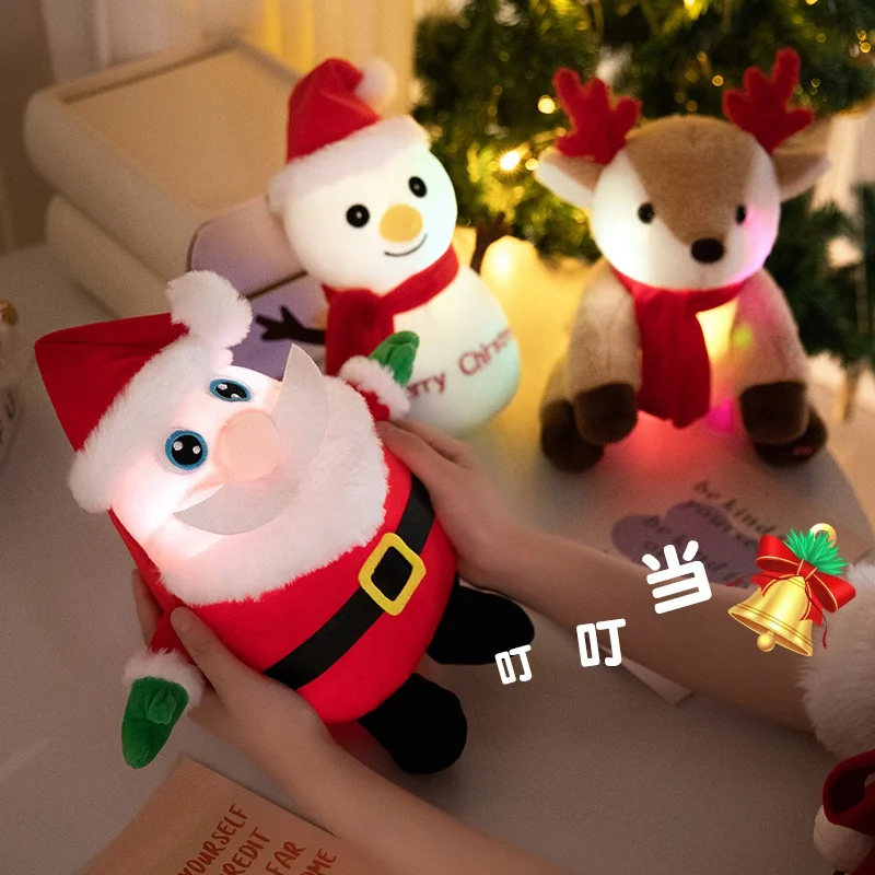 1pc Creative Christmas Luminous Santa Claus Elk Snowman Plush Stuffed Toys Lovely Sing Christmas Music Doll Happy New Year Gift