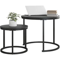 Small Coffee Table Set of 2,Round Coffee Table End Tables for Living Room,Modern Black Coffee Table Nesting Tables,Farmhouse 1