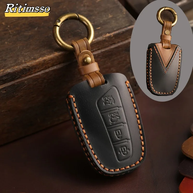 For Hyundai Grandeur HG Sedan Genesis G80 Santa Fe 3DM Grand SantaFe 2018 IX45 EQUUS Azera Remote Key Case Cover Holder Fob