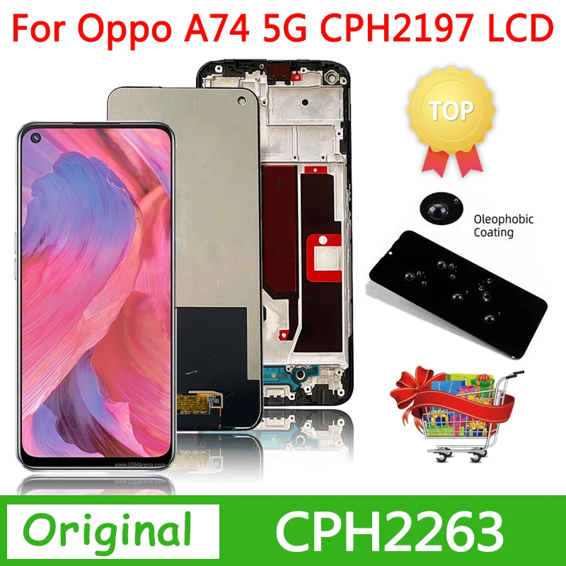 

6,5 ''оригинальный для OPPO A74 5G ЖК-дисплей с рамкой кодирующий преобразователь сенсорного экрана в сборе CPH2197 CPH2263 Замена дисплея
