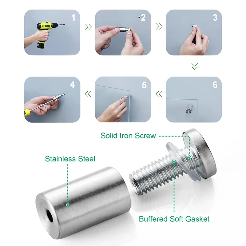 20 Distanziali Per Targhe In Acciaio Inox - 12x25mm | Supporto Per Insegne E Cartelli - Foto 10