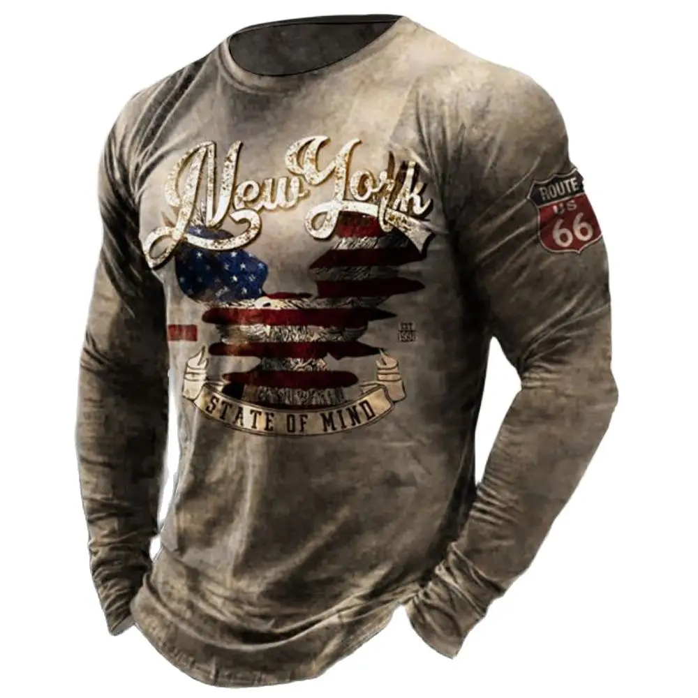 Fashion Letter Print American T-shirt 3d Long Sleeve Loose Spring Autumn Men's Casual Breathable Oversized T-shirt Top Clothes