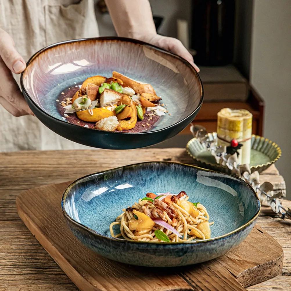 9-Inch Irregular Vintage Ceramic Pasta & Salad Plate 1