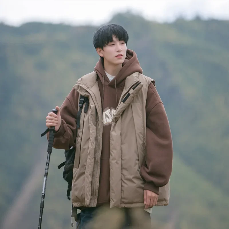 Autumn Winter Cotton-Padded Jacket Vest Men's Loose-Fit Sleeveless Shoulder Vest Thickened Warm Stand Collar Motorcycle Rider Ve