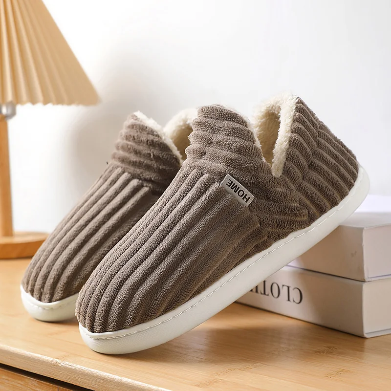 Men's Slippers Winter New Keep Warm Plush EVA Soft-soled Slides Slippers Indoor House Walking Shoes