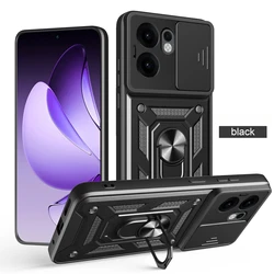Slide Lens Protect Shockproof Armor Phone Case with Car Magnetic Holder for Reno 13F 4G 5G (SLsj-Black)