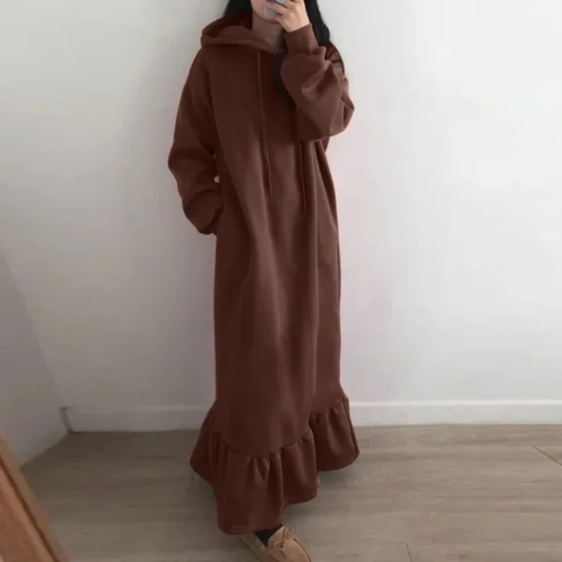 2023 Cashmere Hooded Sweater Muslim Abayat Dress Straight Pocket Loose Solid Women's Dress Islamic Dress Wholesale