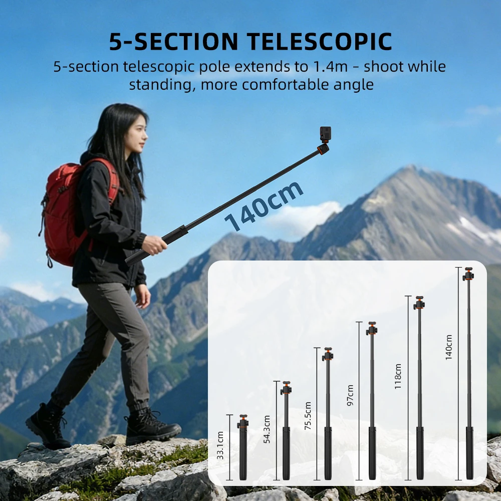 DJI Insta360 Ace Pro 2/X5용 플라이마일 삼각대(마운트 베이스 포함) 퀵 릴리스 삼각대 140CM 셀카봉 사진 액세서리