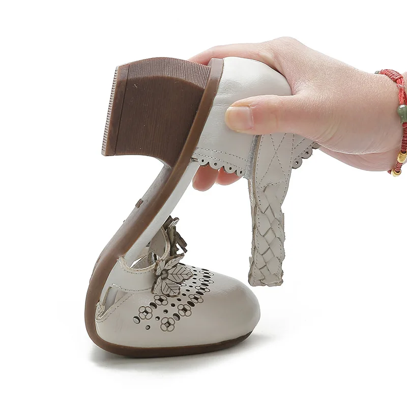 fashion summer sandals women genuine leather shoes sandals high heel summer beach hollow Flowers Female retro sandals women