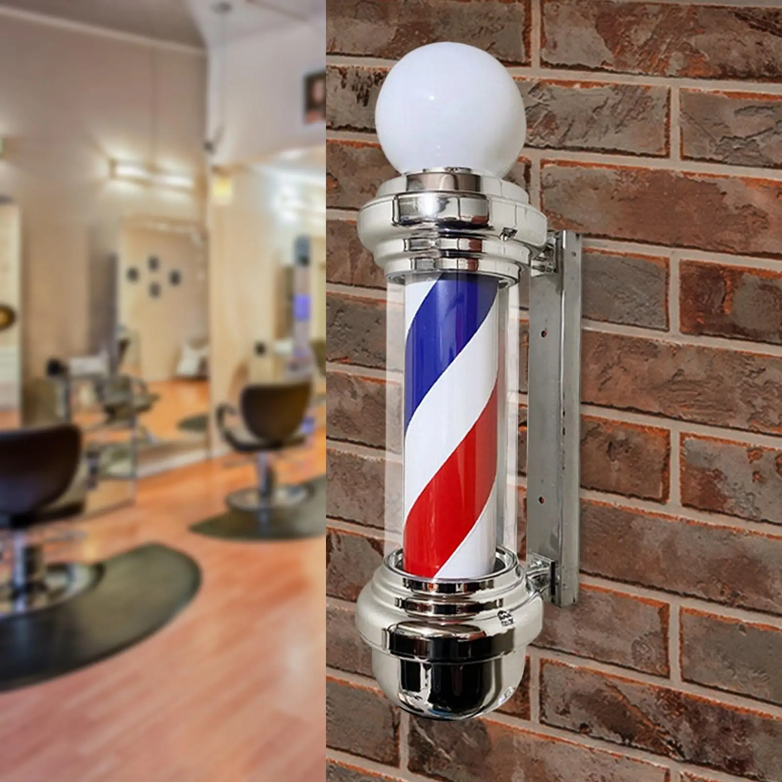 

Barber Pole LED Light Rotating Wall Mount Waterproof with Ball Stripes Salon Sign Light for Outdoor Indoor Party Hairdressing