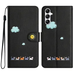 Kawaii Cat Leather Wallet Flip Phone Case - Samsung A04 (Black)