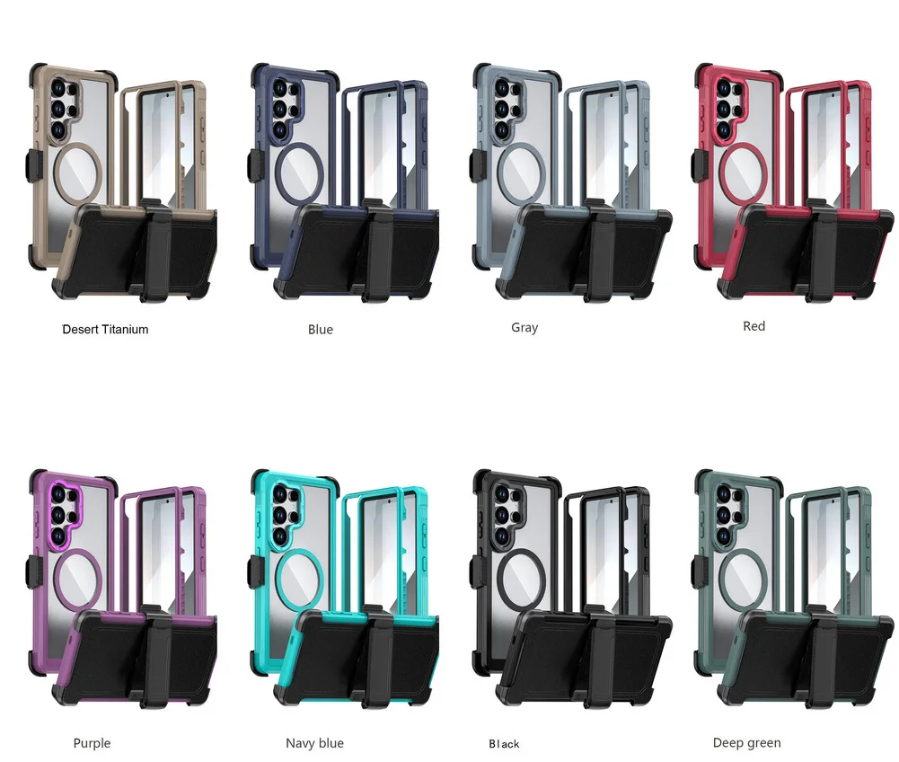Military Grade Magnetic Case with Built-in Kickstand & Belt Clip Cover (3 in 1)