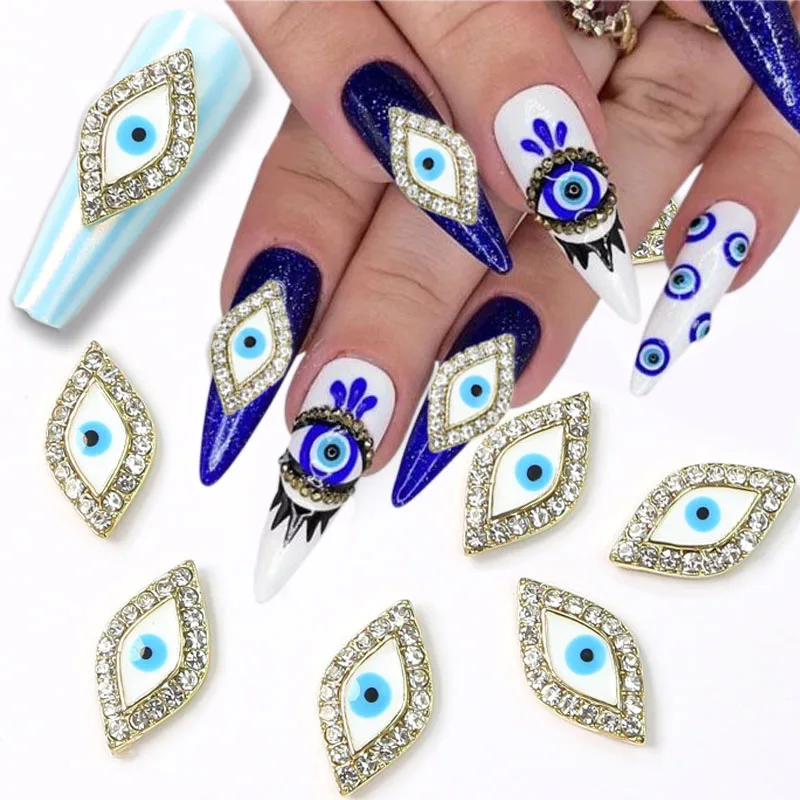 

3D Blue Eye Nail Charms Shiny Zircon Alloy Nail Rhinestones Devil Eye Nail Art Charms Metal Nail Jewel for Nail Art Decorations