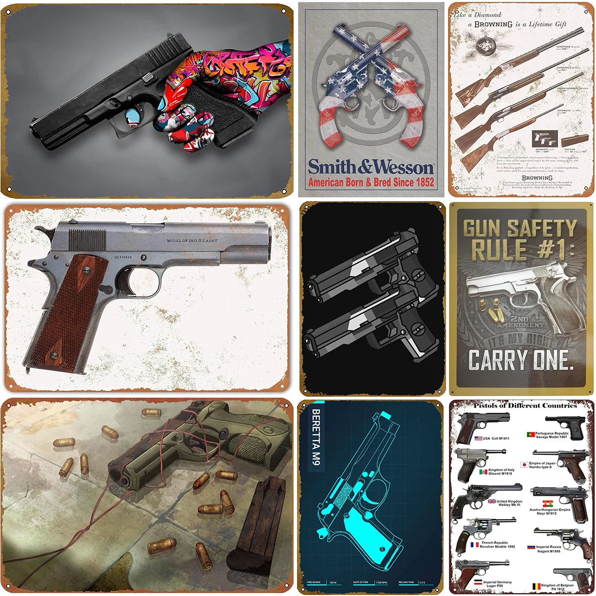 vintage-gun-metal-tin-signs-gun-safety-rule-1-carry-one-smith-wesson