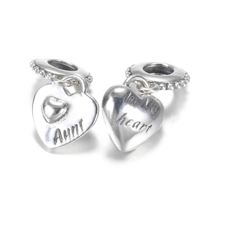 Forever Aunt & Niece Dangle Charm fit Women Bracelet & Bangle S925 Sterling Silver Heart Pendant Bead DIY Jewelry 4