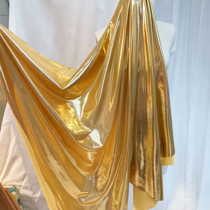 Gold Liquid Metallic Spandex Lame Fabric for Dance Wear Costumes Dresses Leggings Background Decoration Clothing DIY Material