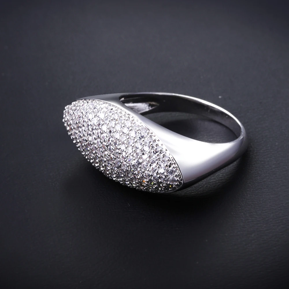 Big Discount Long Oval Shape ring Micro Pave Shiny Cubic Zircon Real Rhodium Plating Luxury Trendy Jewelry For Women