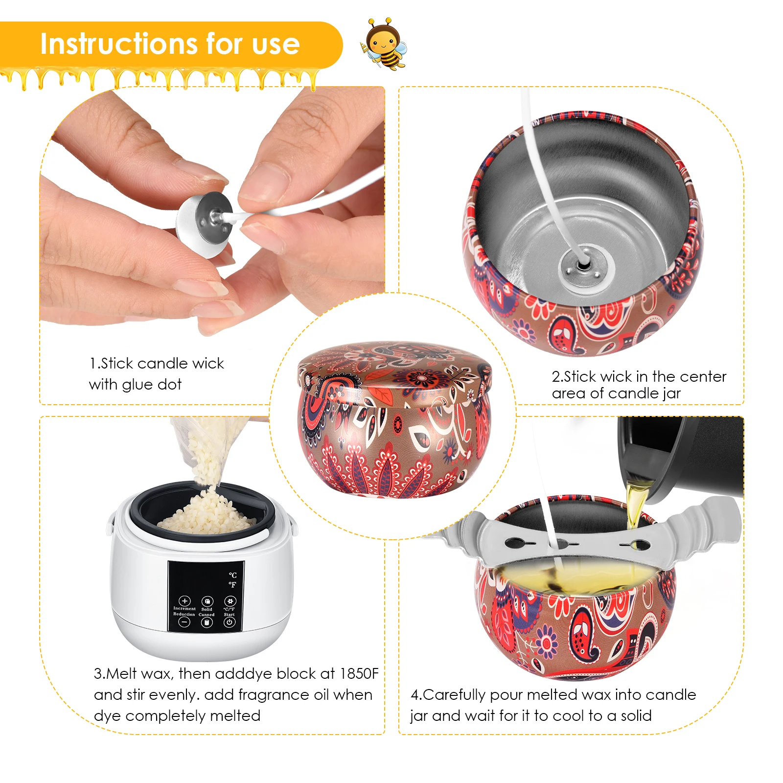 DIY Candle Making Kit With Electric Melter Supplies Handmade Aromatherapy Beeswax Crafts Handmade Gifts Candle Making Tool