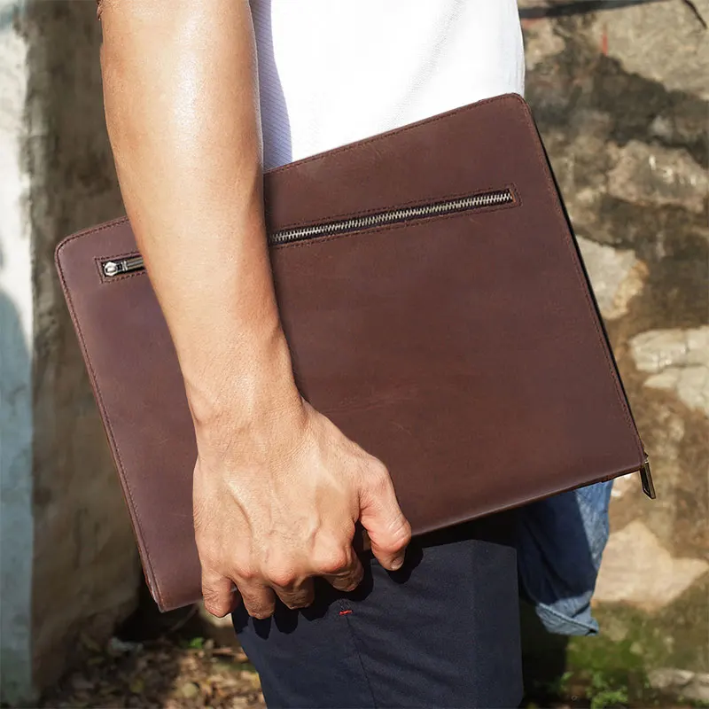 Padfolio with Zipper Genuine Leather Briefcase Portfolio Folder for Ipad Business Card Notebook Organizer File Package leather folder office padfolio